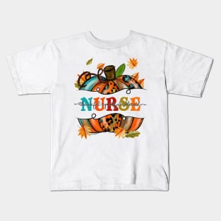 Autumn Fall Outfit Nurse Thankful Grateful Blessed Pumpkin Shirt Kids T-Shirt